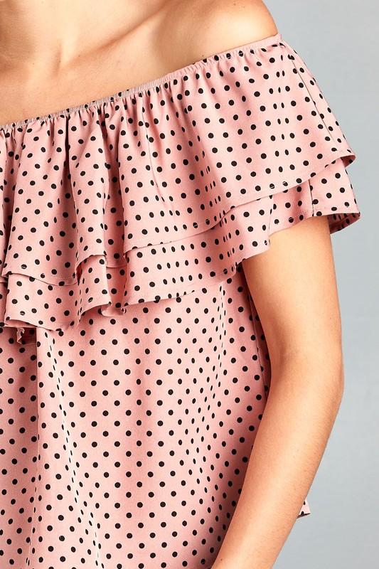 Double Ruffle Off Shoulder Polka Dot Top