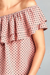 Double Ruffle Off Shoulder Polka Dot Top