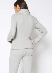 Oversized Collar Zip-Up Moto Jacket In Heather Grey