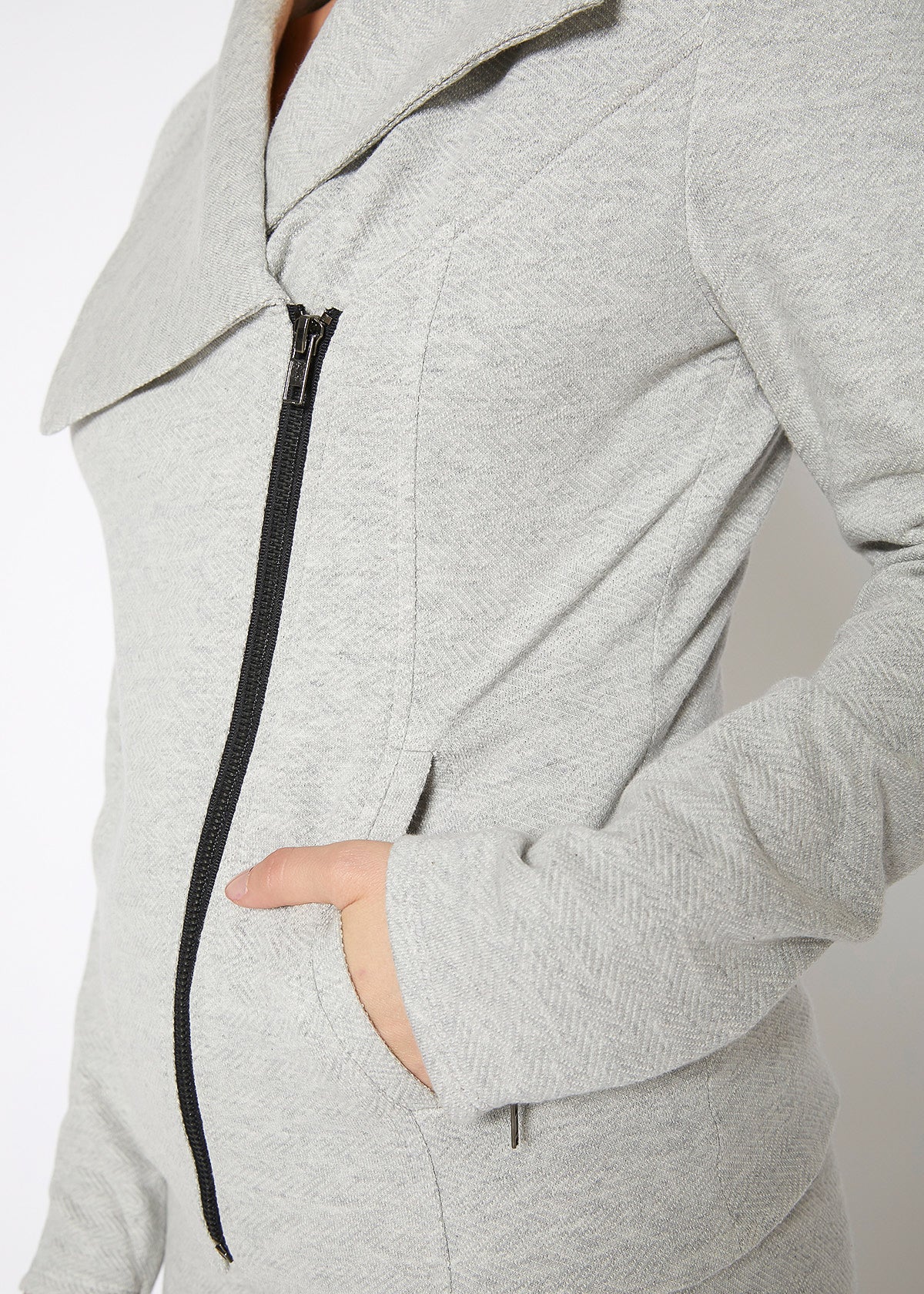 Oversized Collar Zip-Up Moto Jacket In Heather Grey