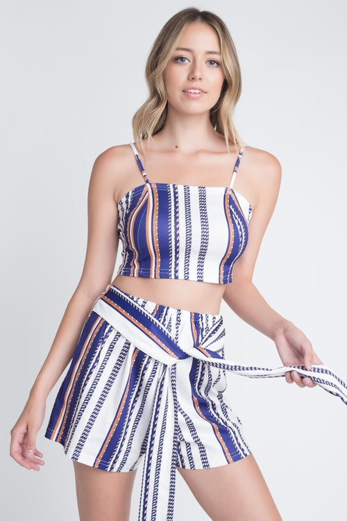 Unique Stripe Printed 2pc Set with Tie