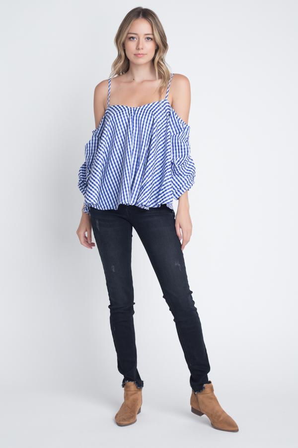 Cold Shoulder Checkered Top