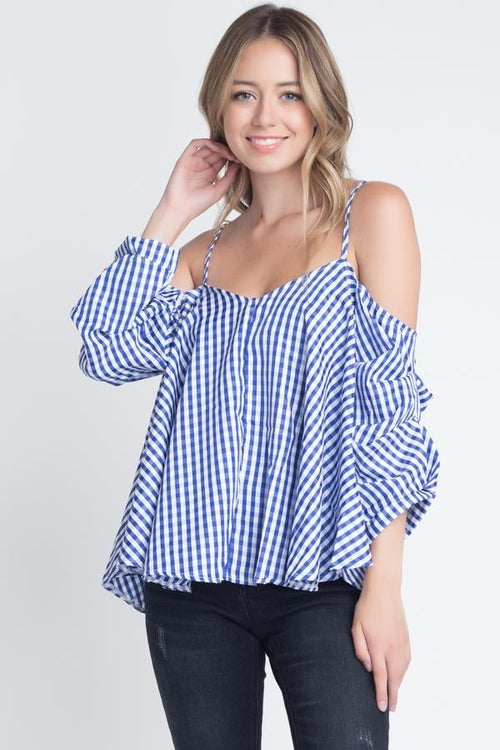 Cold Shoulder Checkered Top