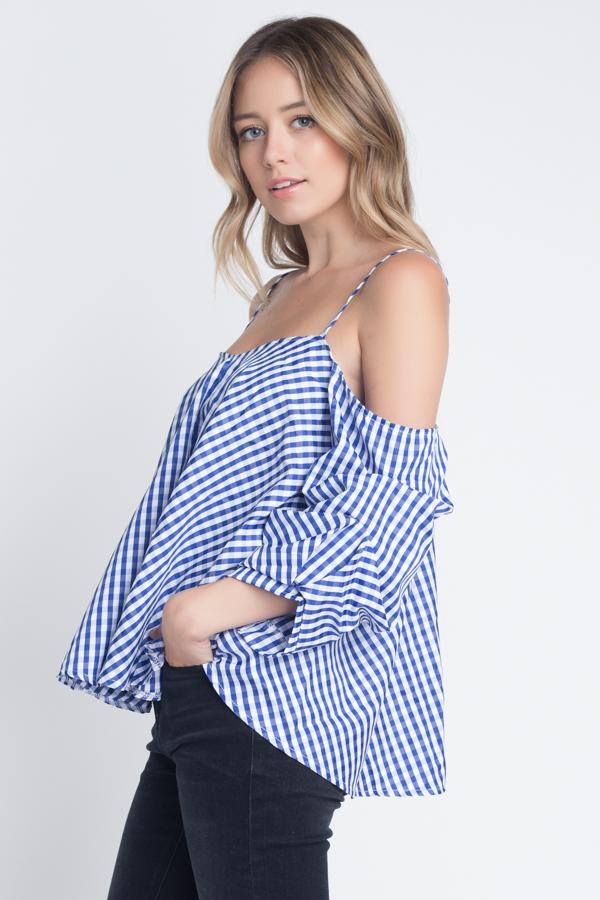 Cold Shoulder Checkered Top