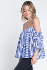 Cold Shoulder Checkered Top