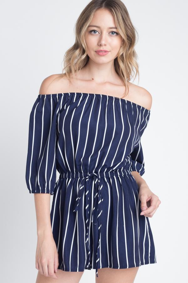 Off Shoulder Stripe Romper