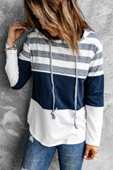 White Color Block Classic Pullover Drawstring Hoodie