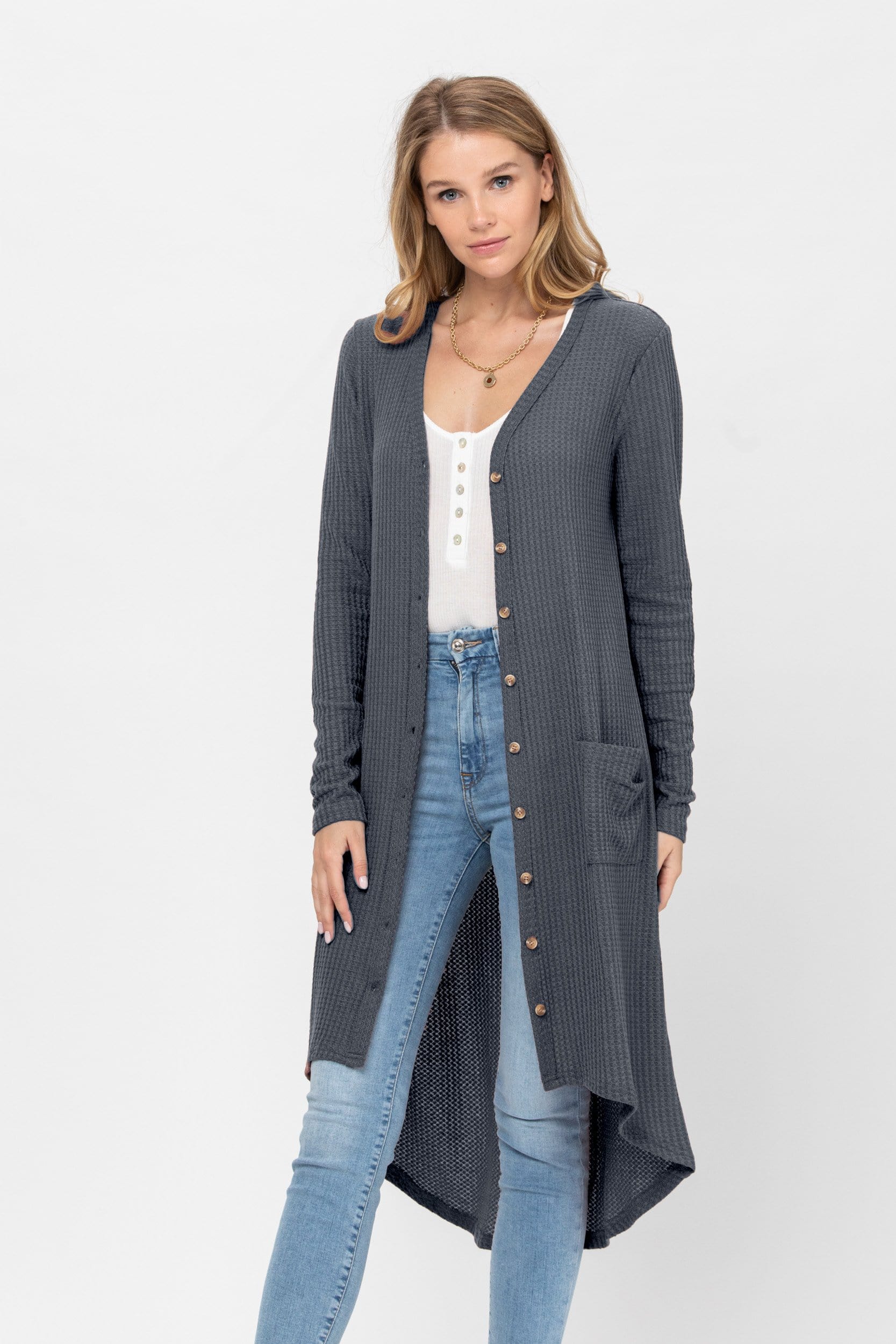 Long Sleeve Button Down Solid Color Knit Cardigans with Pockets