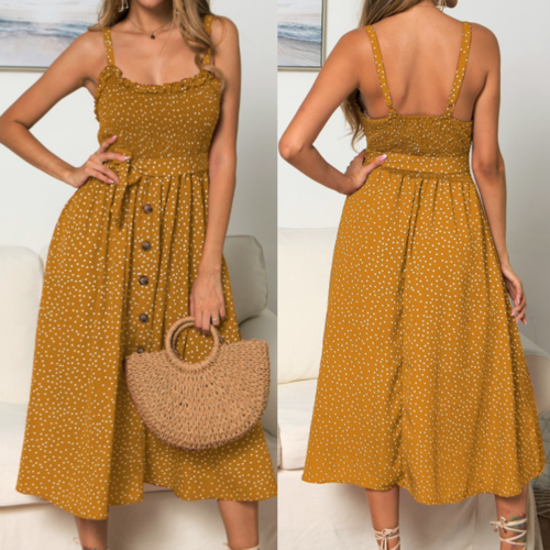 Spaghetti Straps Polka Dot Maxi Dress