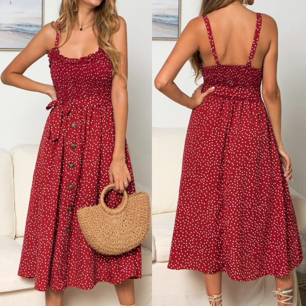 Spaghetti Straps Polka Dot Maxi Dress