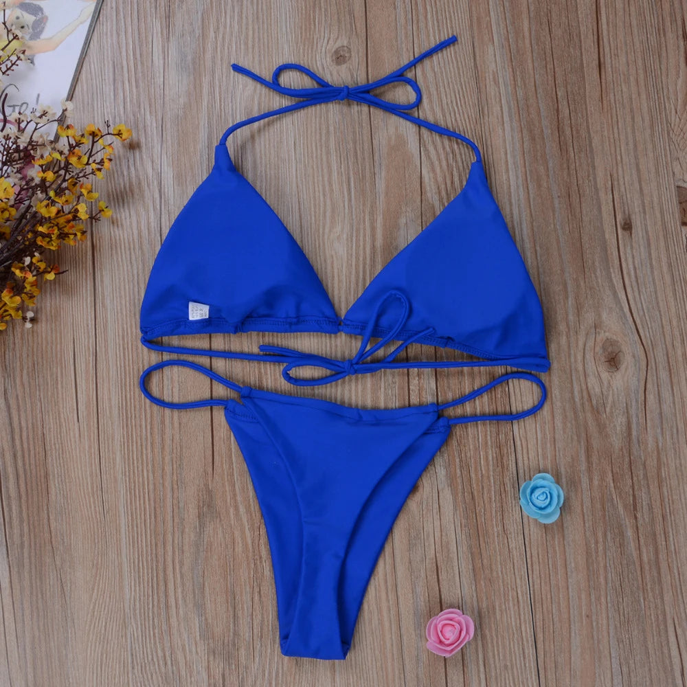 Women Bikini Set Sexy Side Tie Thong Swimsuit Bandage Style Brazilian