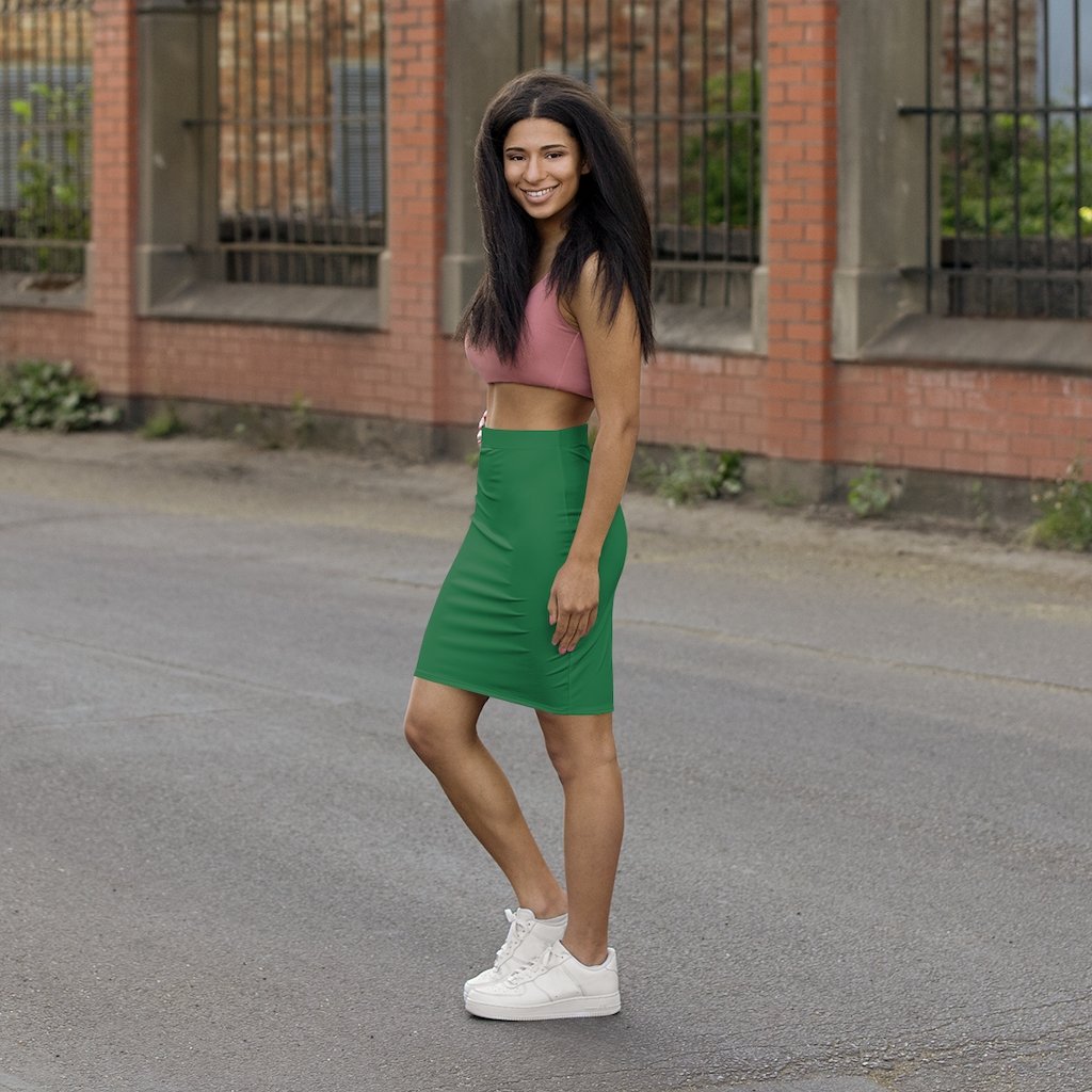 Womens Pencil Skirt - Green Stretch Mini