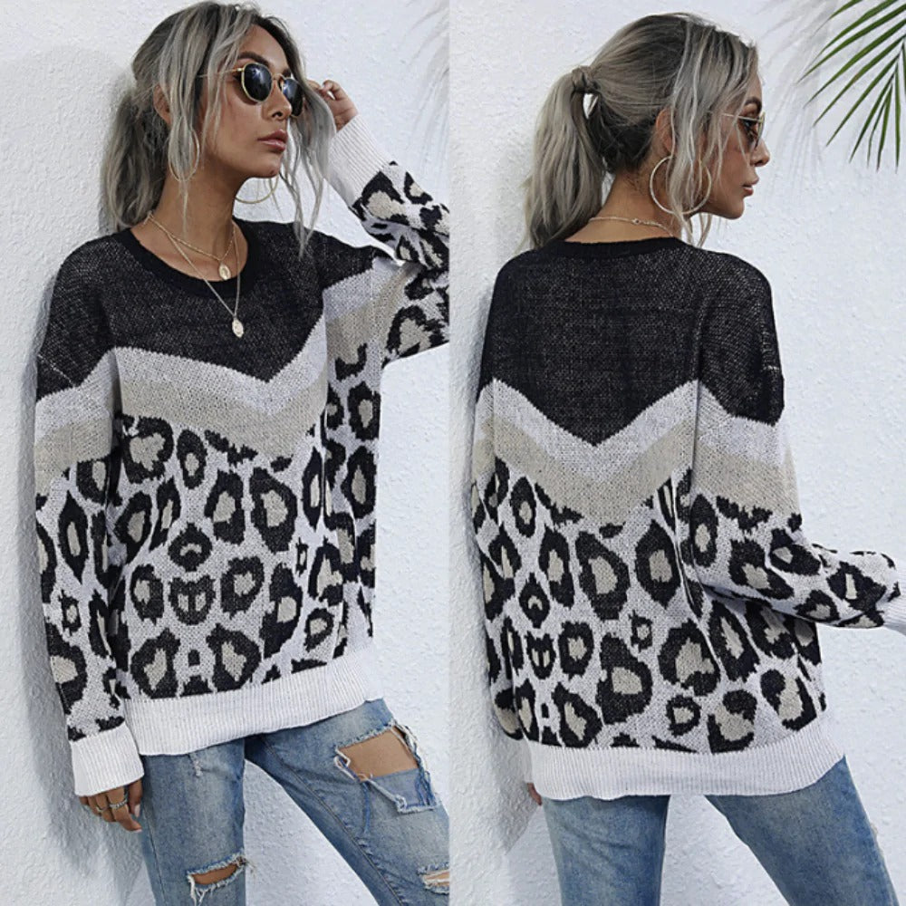 Leopard Print Round Neck Sweater