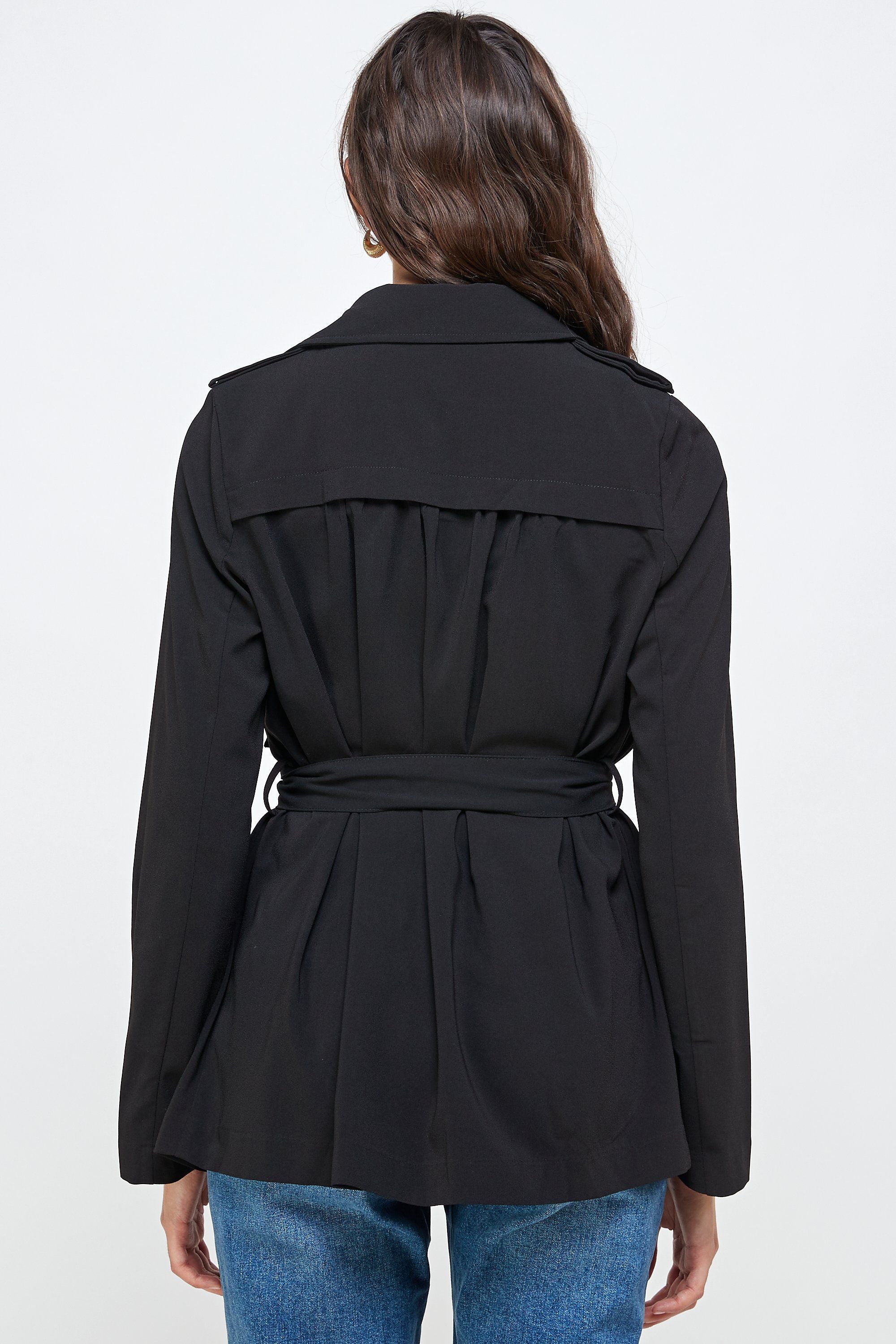 Lightweight Open-Front Drape Jacket with Shoulder Tabs