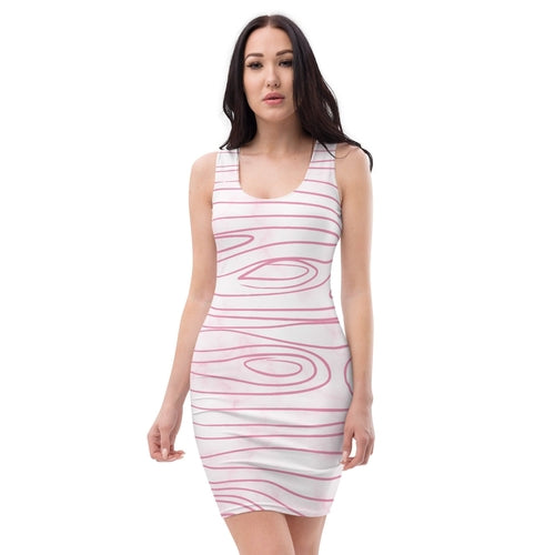 Stretch Fit Bodycon Dress - Pink Line Art Sketch Print